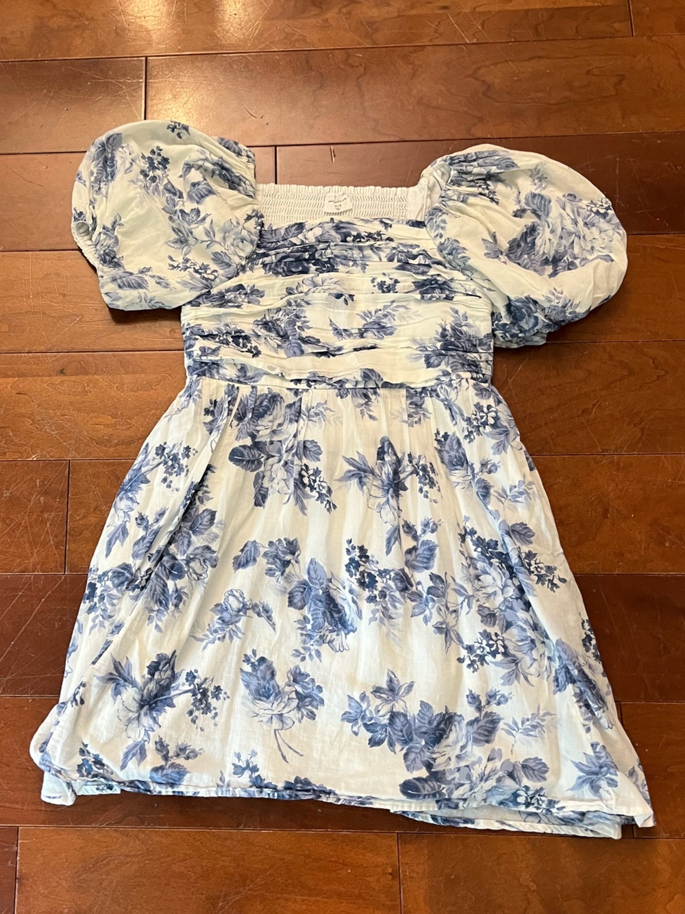 abercrombie kids White and Blue Floral Puff Sleeve Dress
